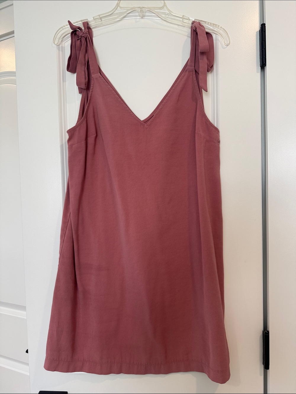 Topshop Tie-Shoulder V-Neck Mini Dress in Dusty Rose
